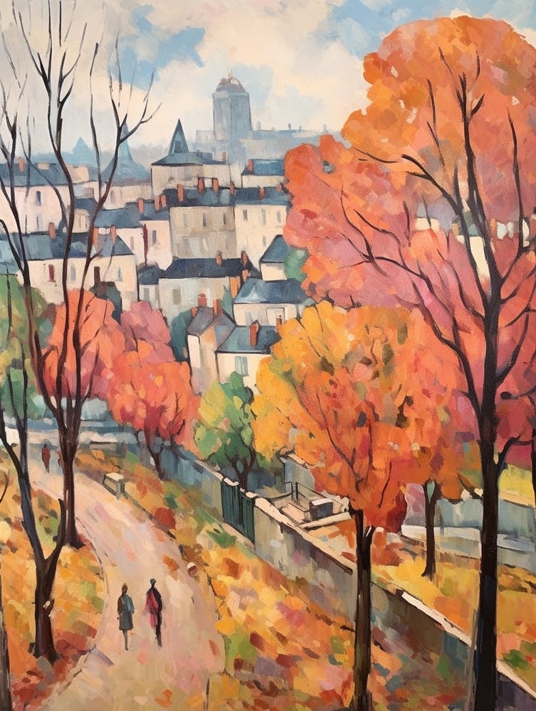 Autumn City Park Painting Parc De Belleville Paris France 3