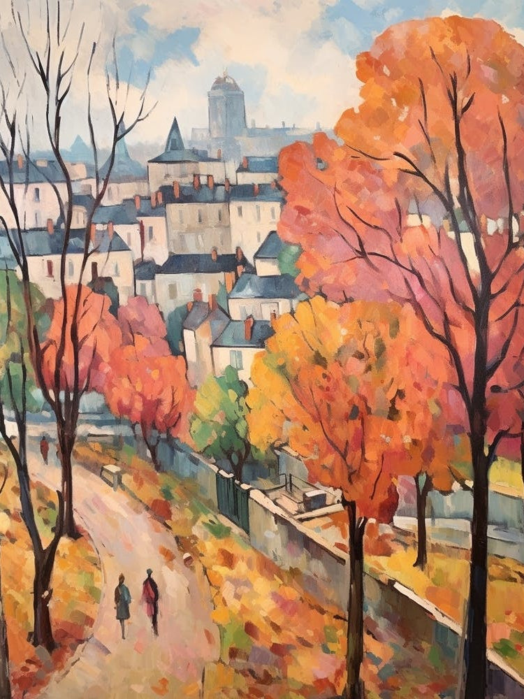 Autumn City Park Painting Parc De Belleville Paris France 3