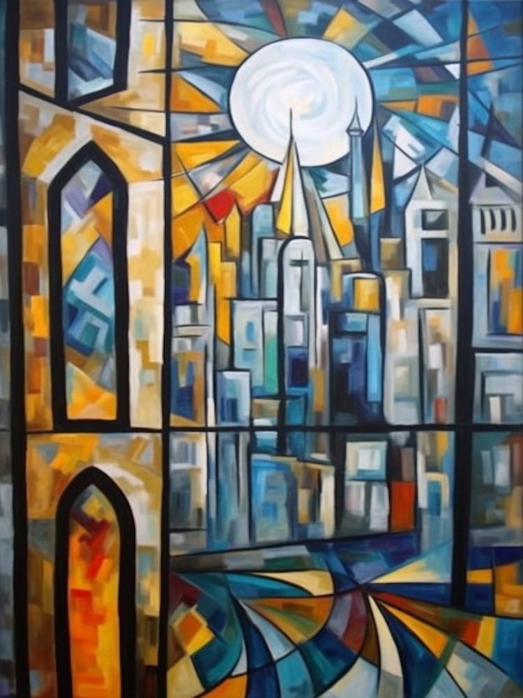 Window View Of Dubai United Arab Emirates In The Style Of Cubism 1