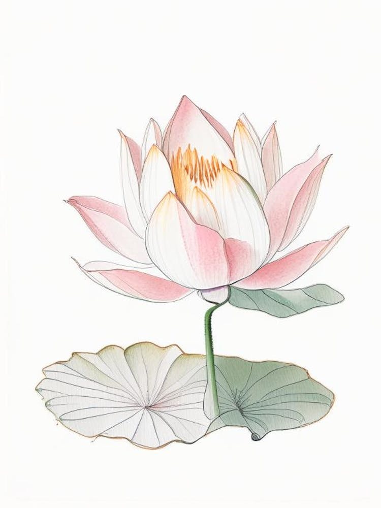 Lotus Flower In Garden Pencil Illustration 1