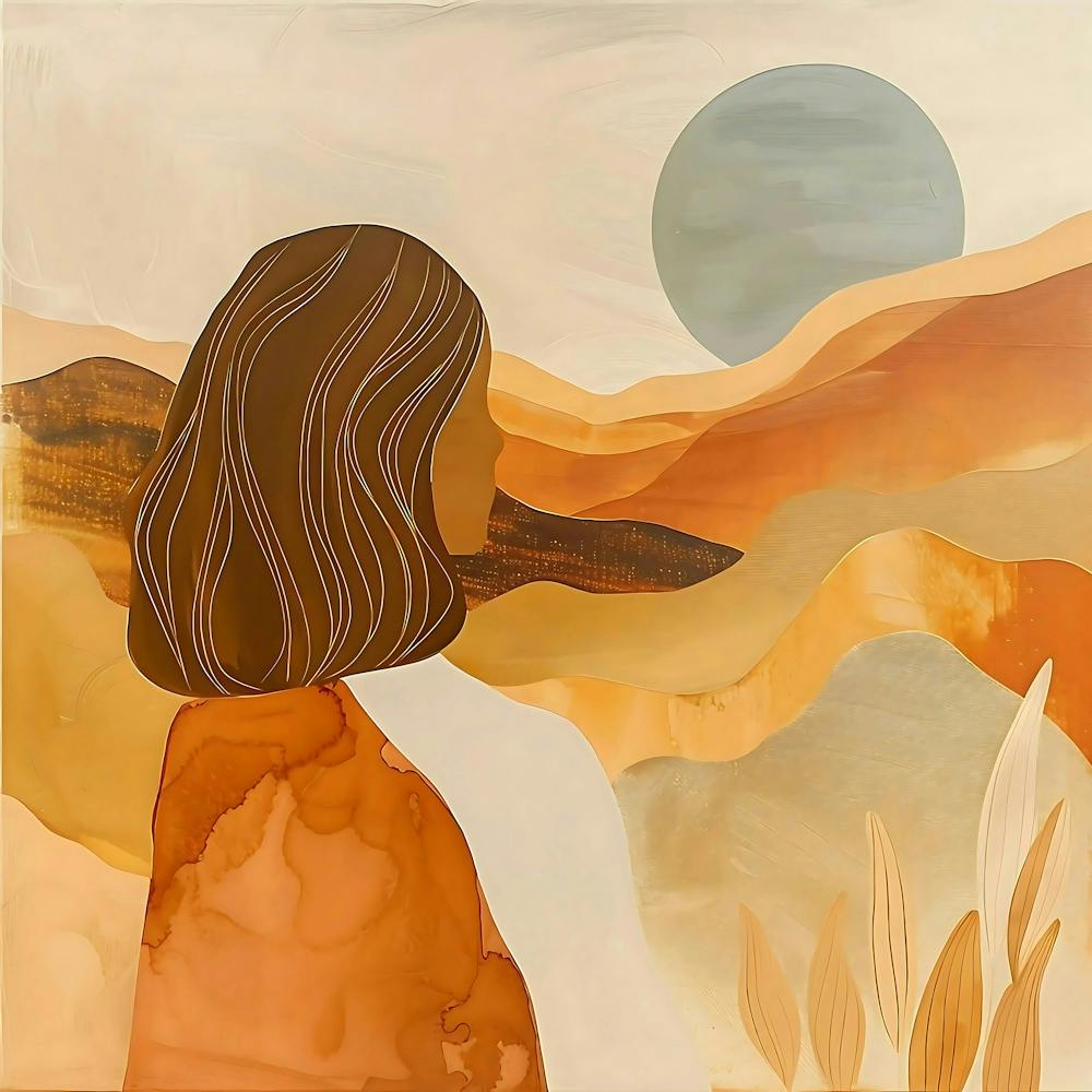 Golden Horizons – Abstract Desert Woman Art