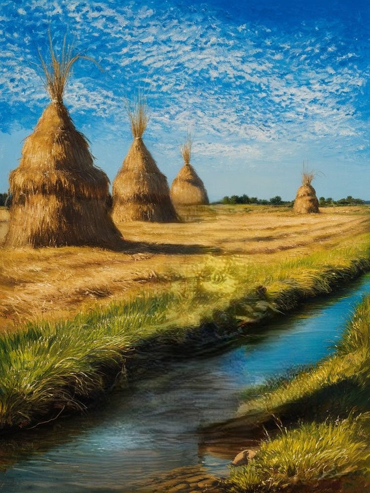 Haystacks By The Stream
