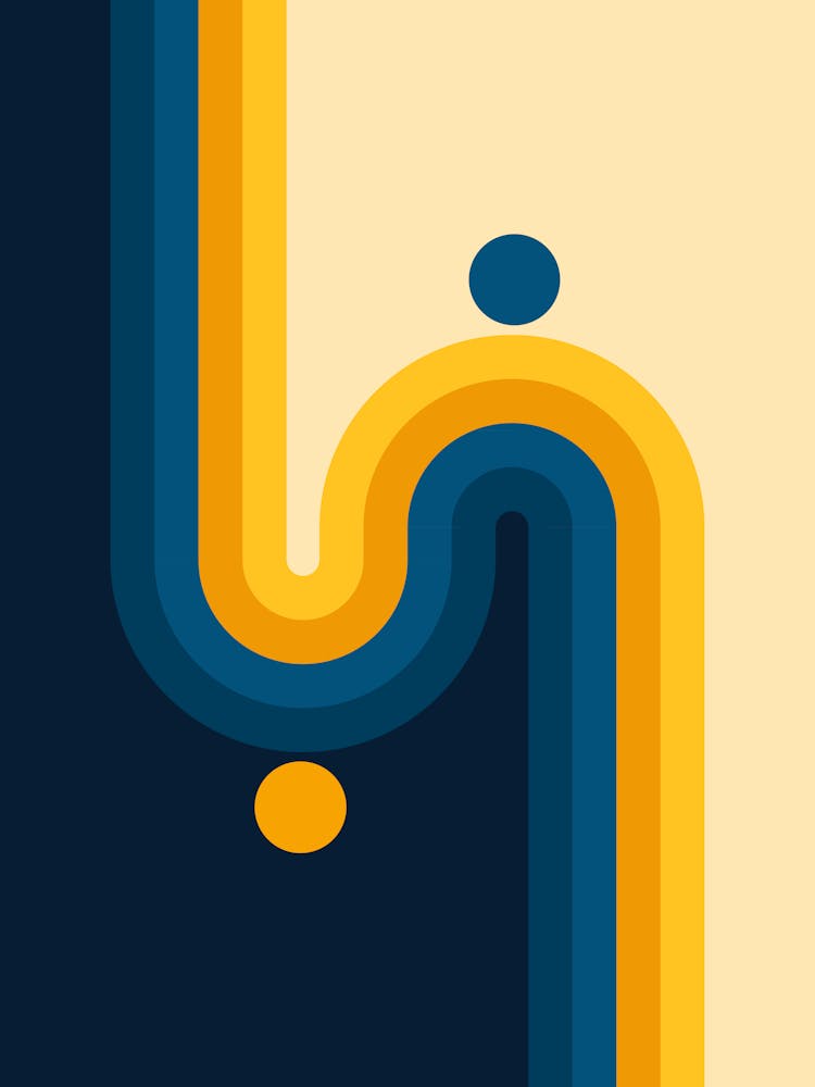 Midcentury Modern Geometric Arch Sun Abstract 11 In Navy Blue And Mustard 1