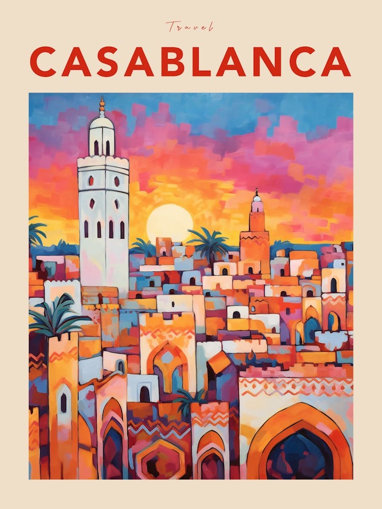 Casablanca Morocco 3 Fauvist Travel Poster