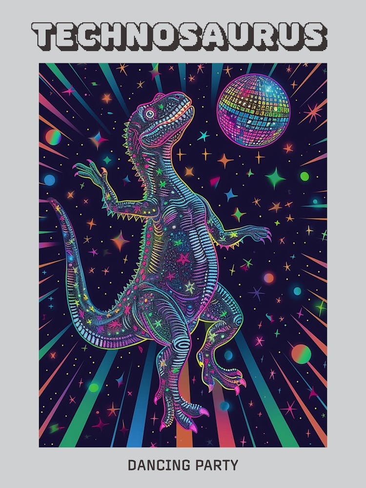 Dancing Party Dinosaur With Disco Ball Poster