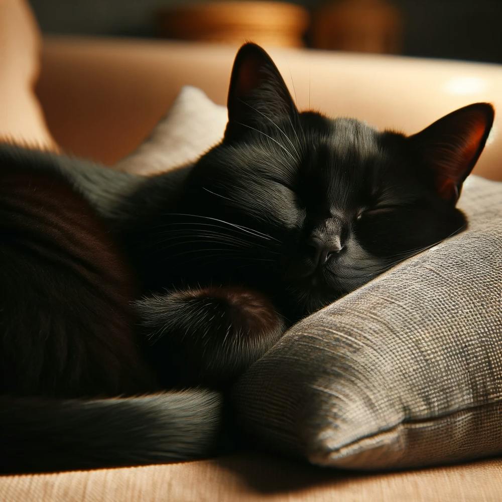 Black Cat Sleeping On A Pillow
