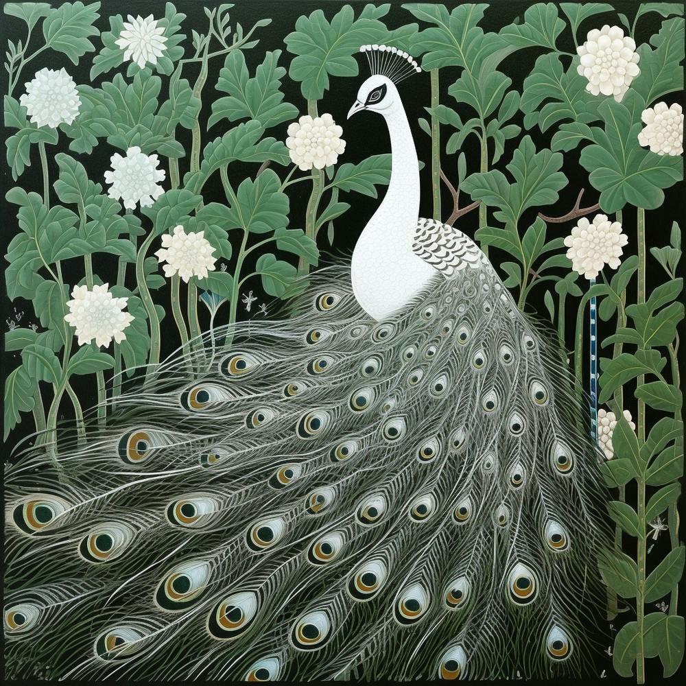 Ohara Koson Inspired Bird Painting Peacock 7 Square