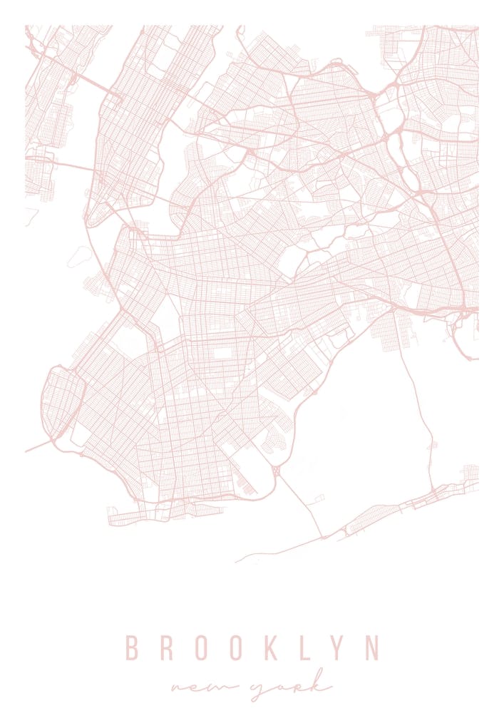 Brooklyn New York Light Pink Minimal Street Map