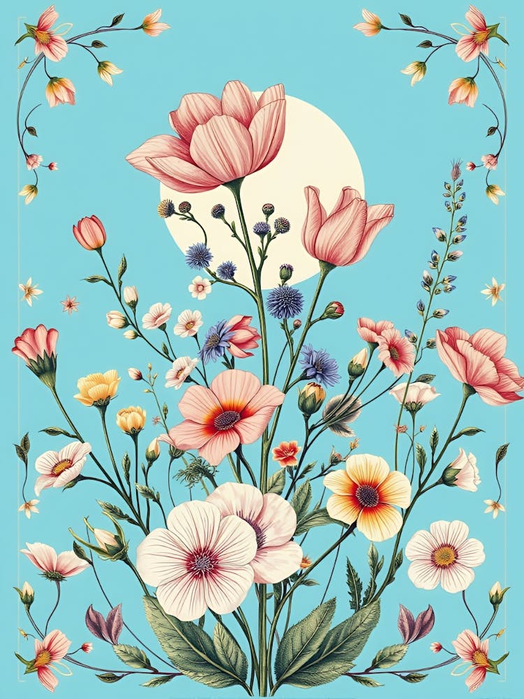 Flowers On A Blue Background