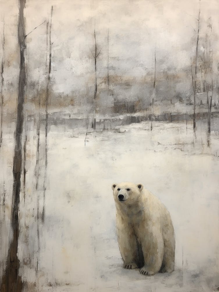 Vintage Winter Animal Painting Polar Bear 1