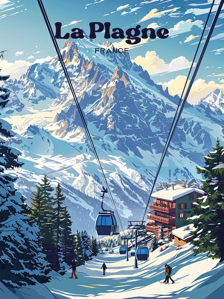 La Plagne France Winter Resort Travel Art