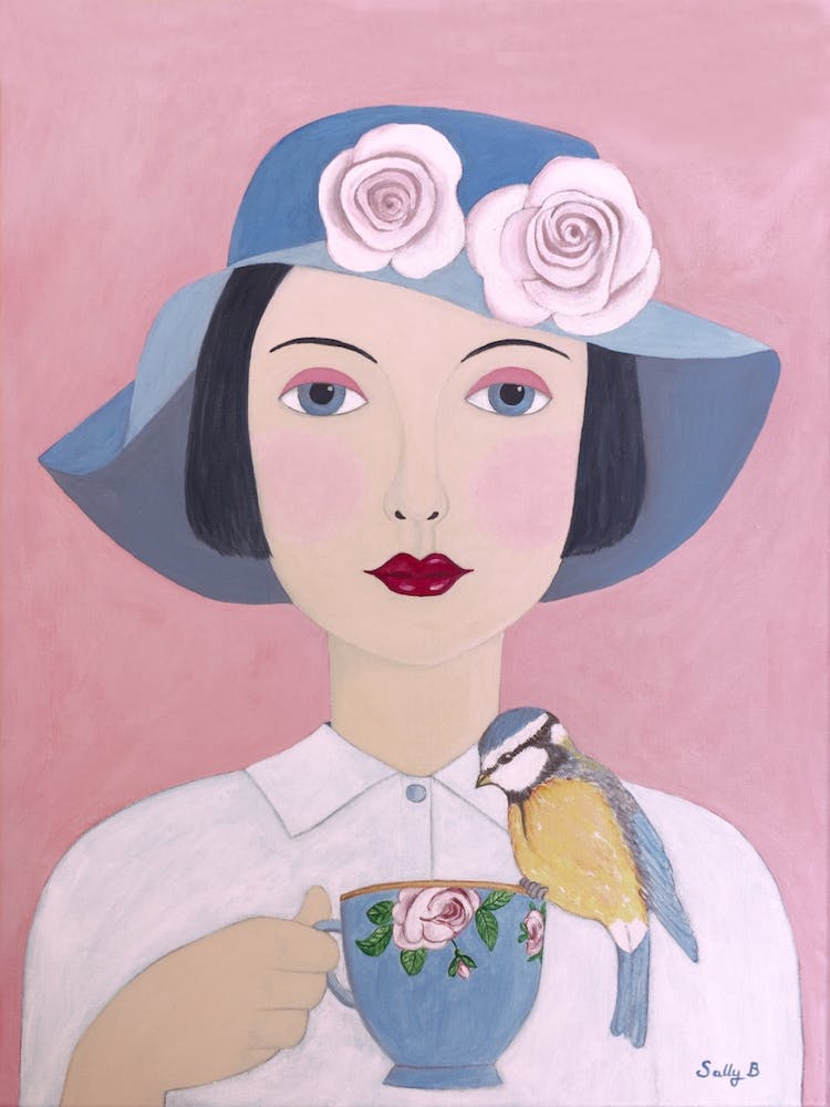 2 Woman With Teacup And Bird