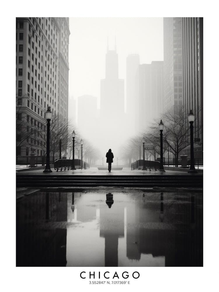 Poster Of Chicago, Black And White Analogue Photograph 1