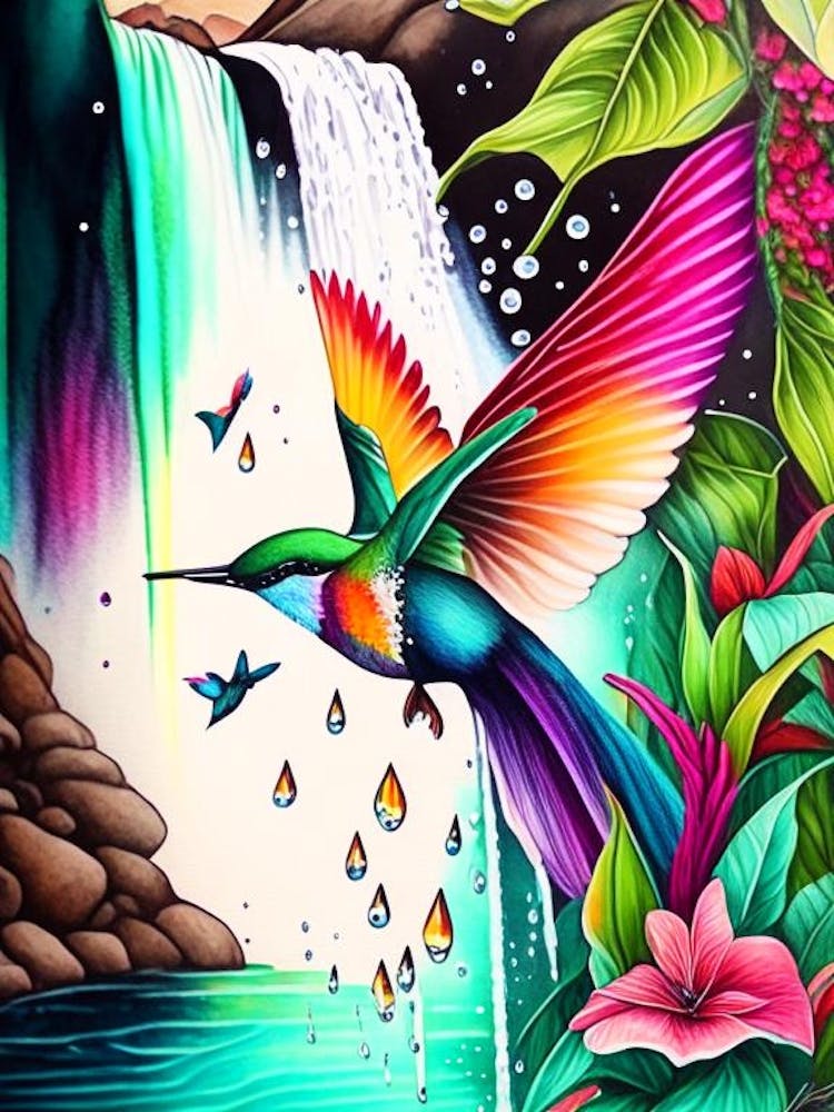 Hummingbird And Waterfall Marker Art
