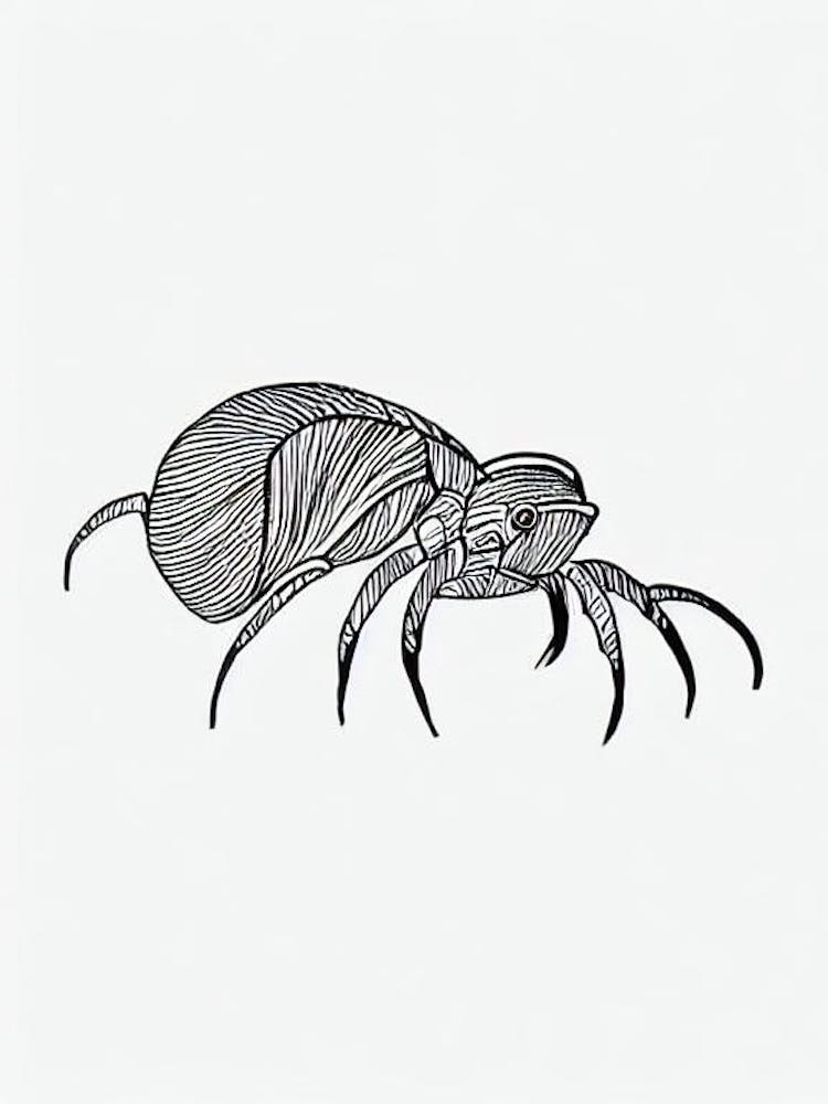 Hermit Crab Black & White Drawing
