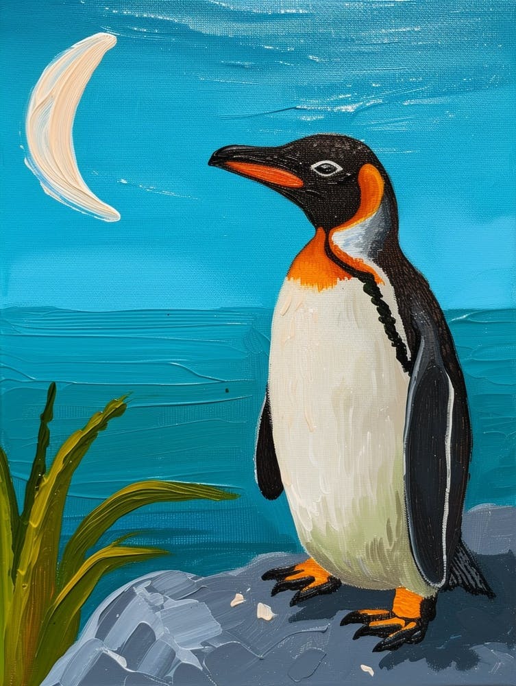 Galapagos Penguin Half Moon Island Colour Block Painting 4