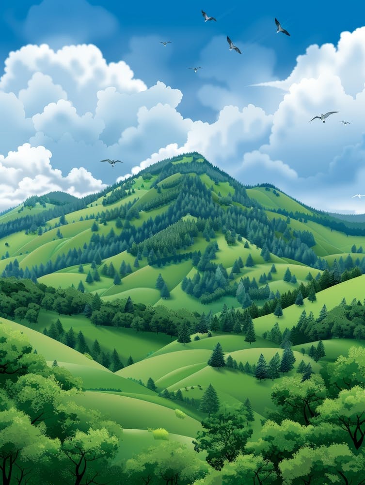 Green Hills With Clouds