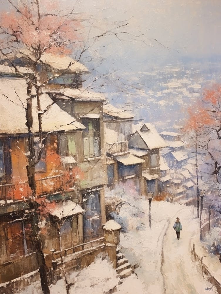 Vintage Winter Painting Seoul South Korea