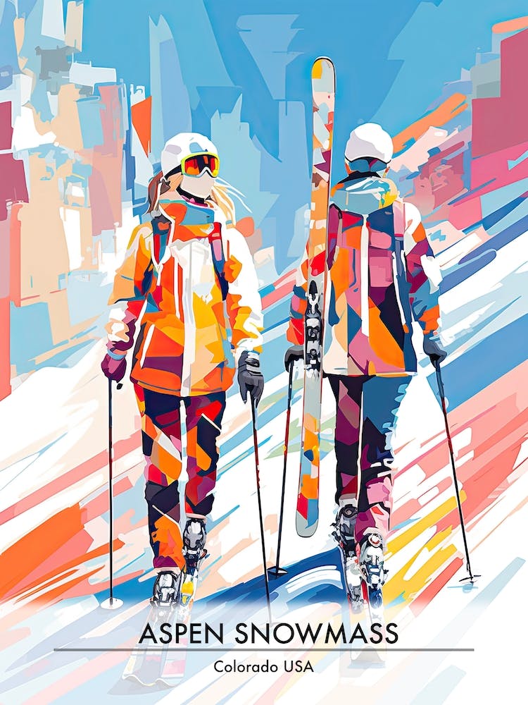 Aspen Snowmass Colorado Usa, Affiche Illustration de Station de Ski 1