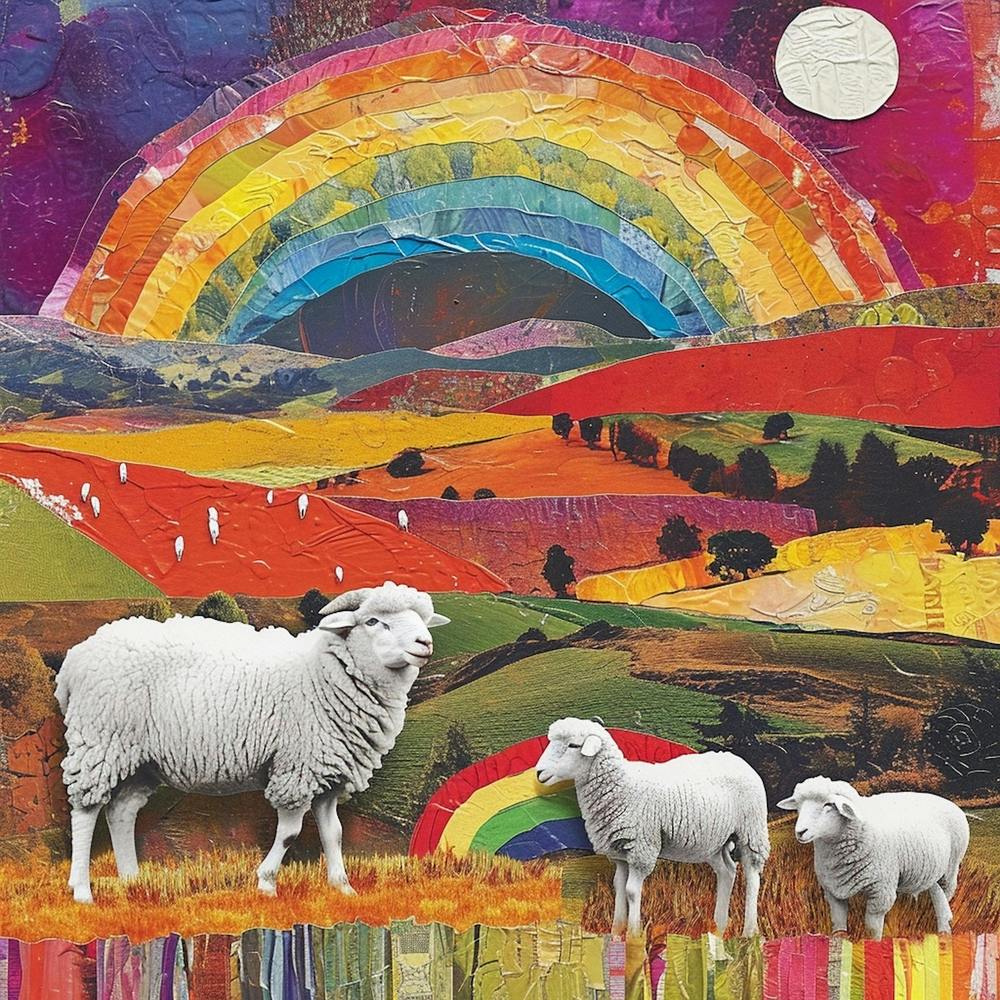 Rainbow Sheep Kitsch Collage 1