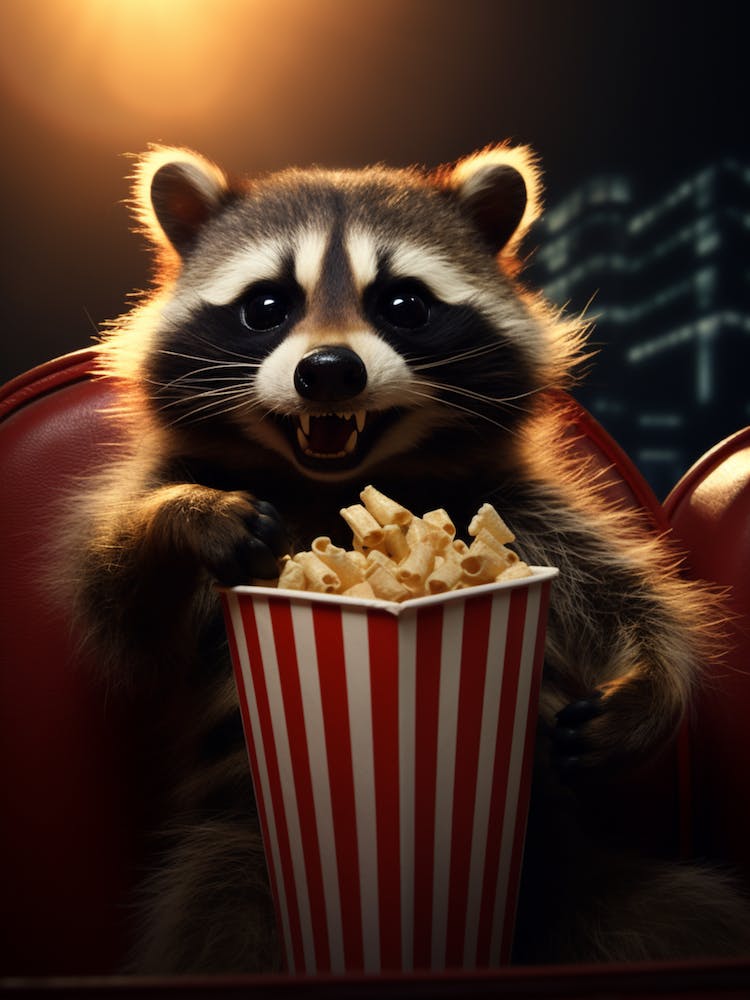 Cartoon Honduran Raccoon Eating Popcorn At The Cinema 2