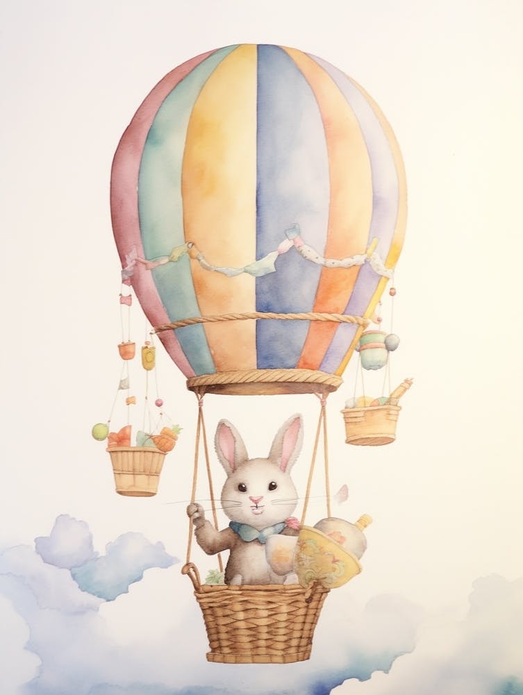 Baby Rabbit 3 In A Hot Air Balloon