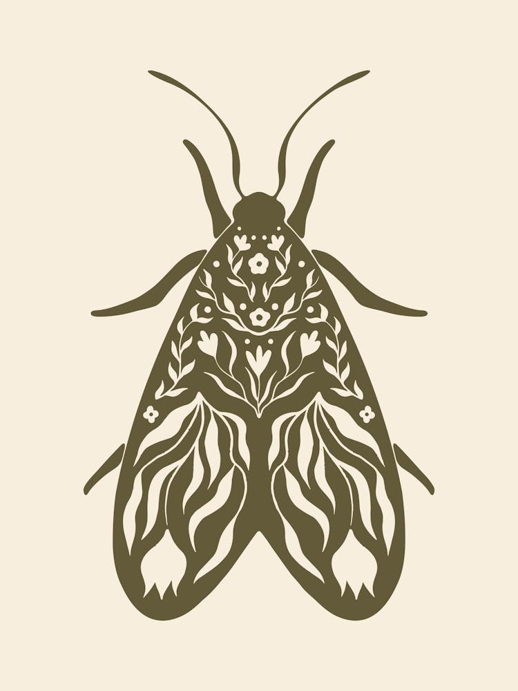 Folk Art Moth 02 - Woodland Green