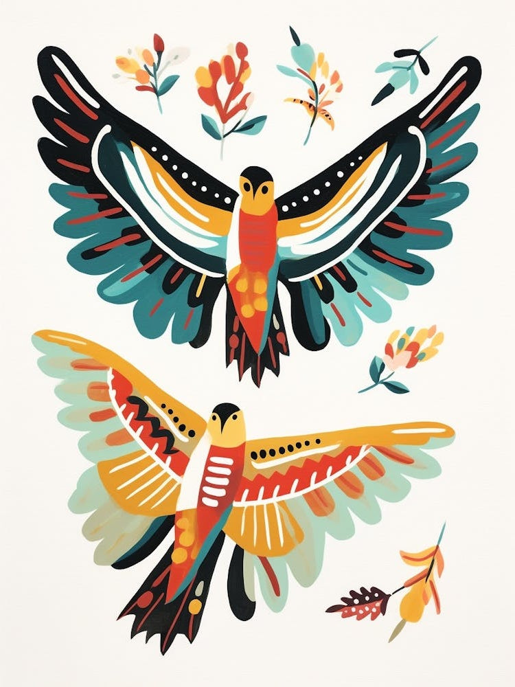 Folk Style Bird Painting Red Tailed Hawk