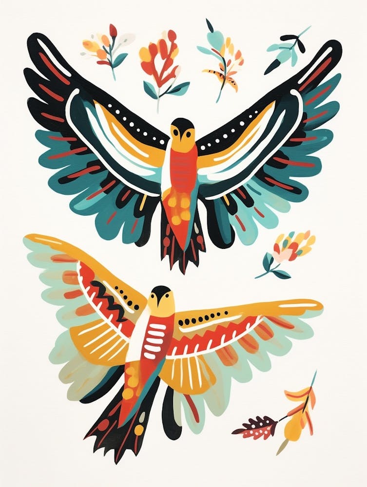 Folk Style Bird Painting Red Tailed Hawk