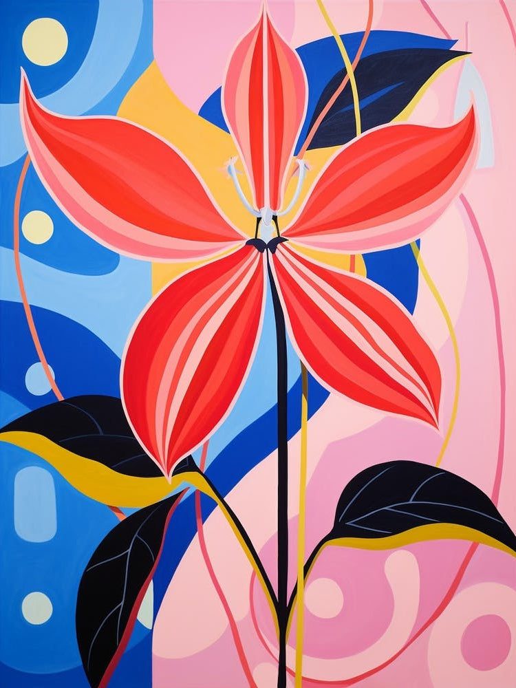 Gloriosa Lily 1 Hilma Af Klint Inspired Pastel Flower Painting