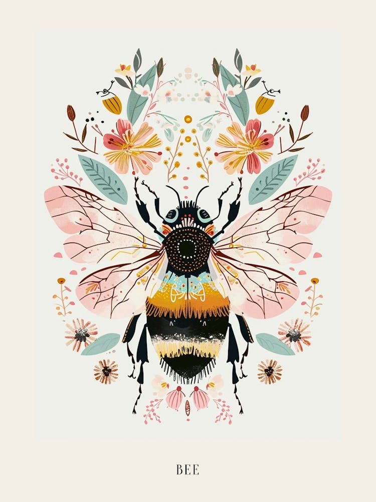 Colourful Insect Illustration Bee 14 Poster