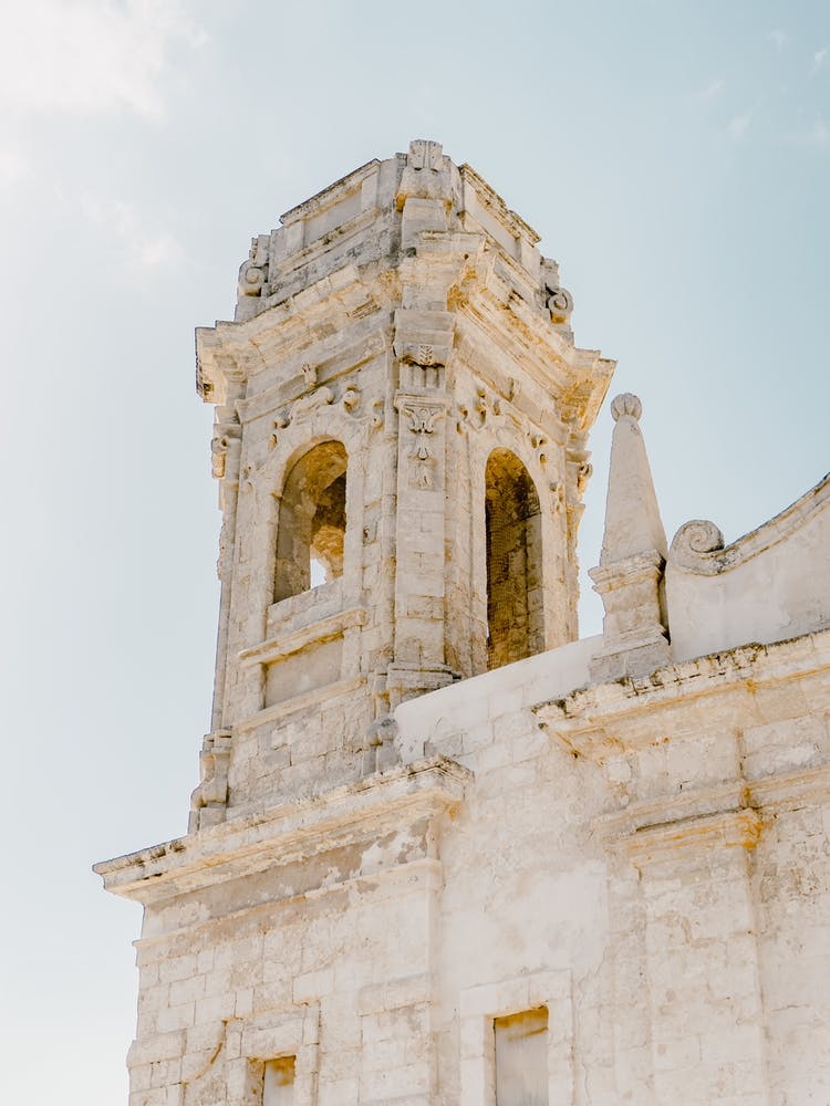 Church Tower, historic building in Monopoli, Puglia, Italy - architecture and travel photography