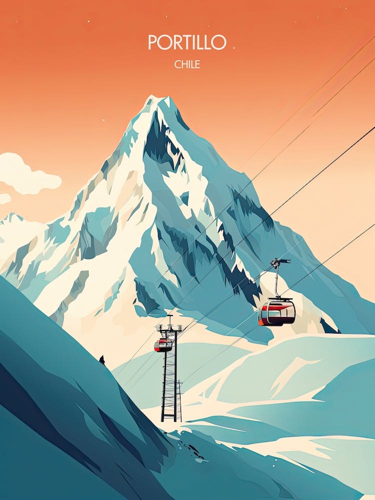 Poster Of Portillo   Chile, Ski Resort Illustration 1