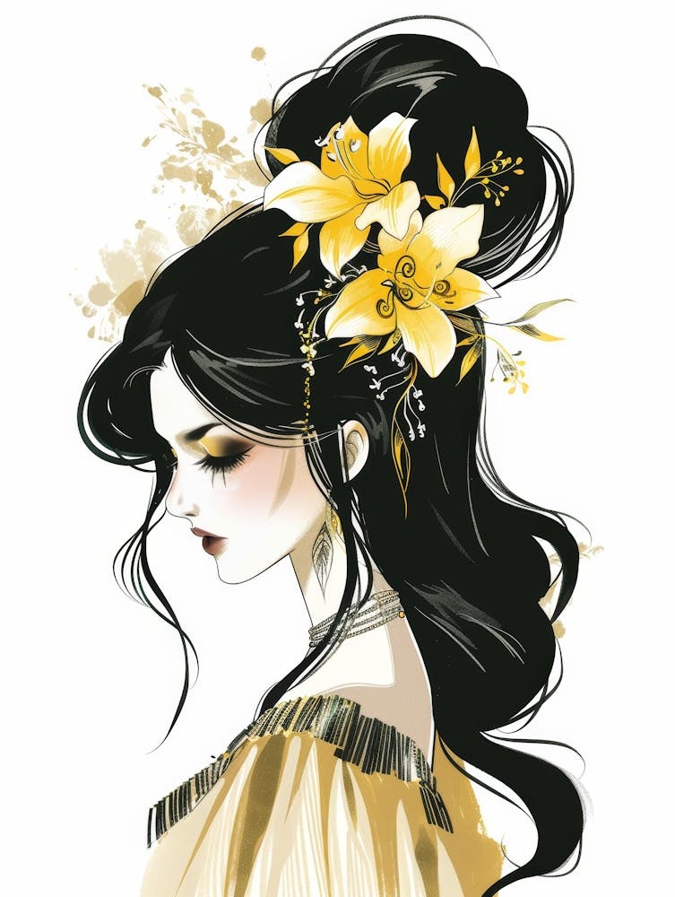 Chinese Girl With Flowers