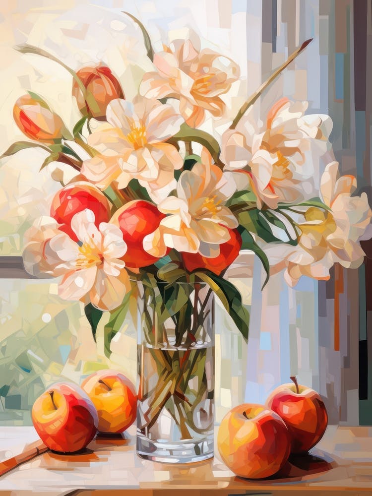 Lily Flower And Peaches Still Life Painting 2 Dreamy
