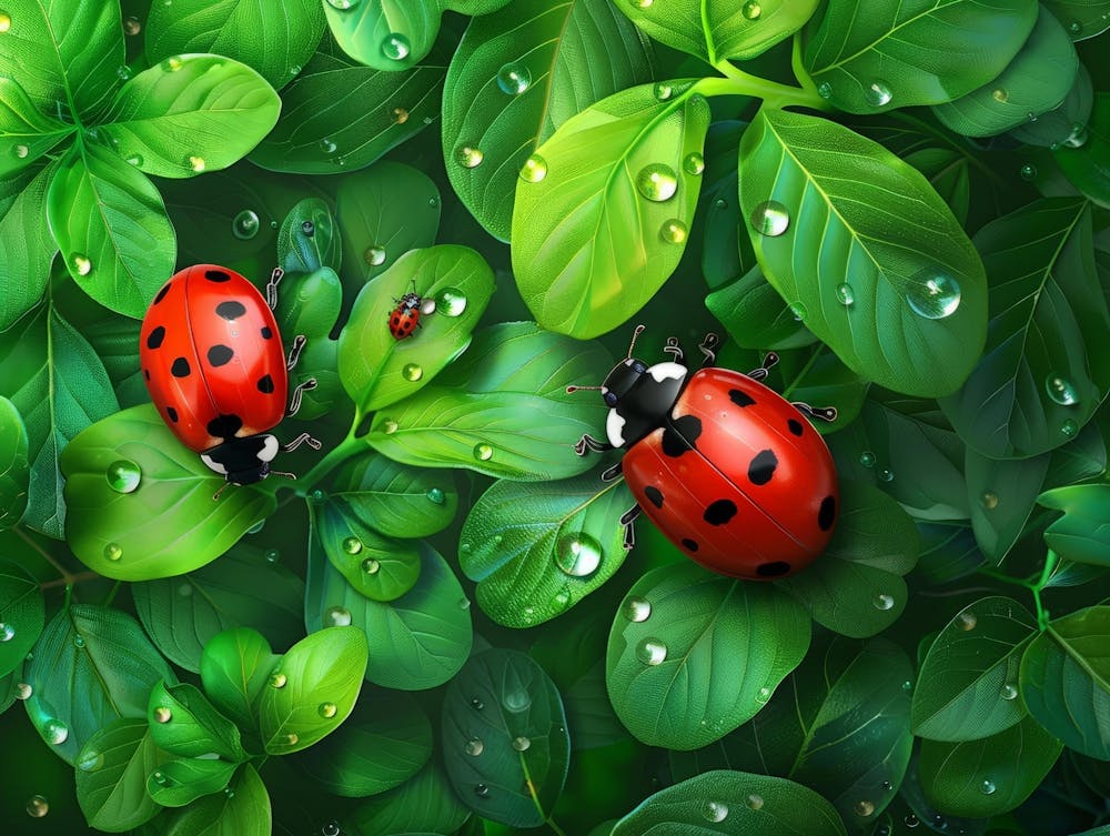 Coccinelles Sur Feuilles Vertes 1
