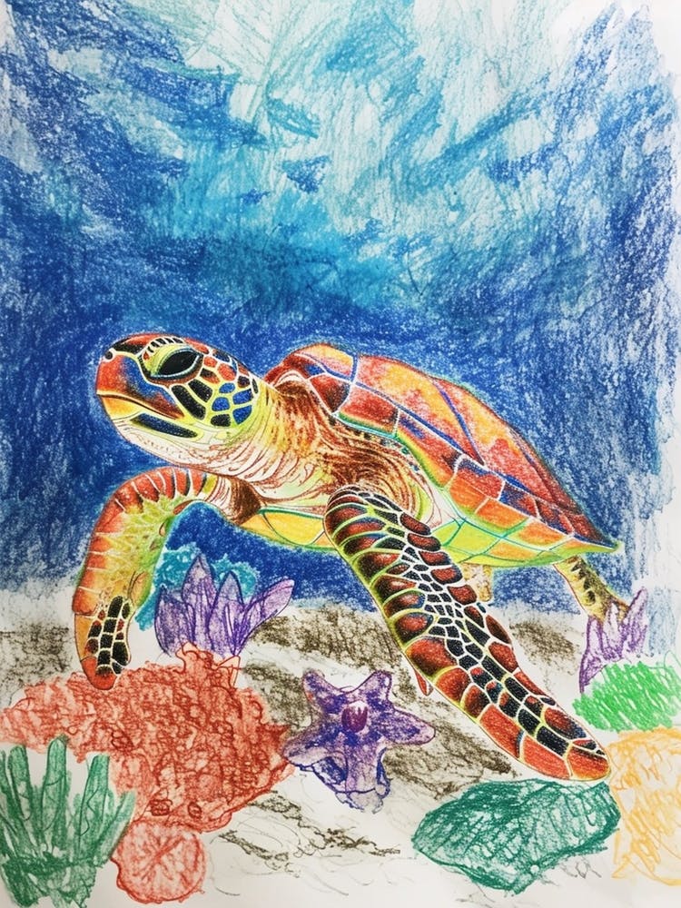 Sea Turtle On The Ocean Floor Pencil Doodle 3