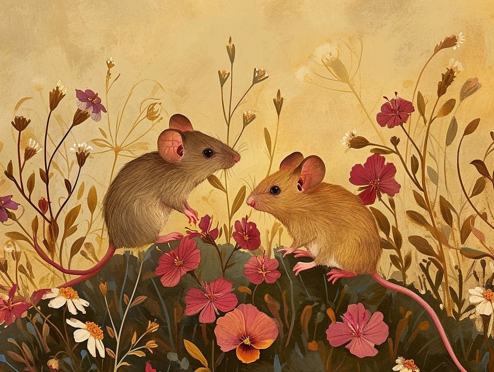 Floral Animal Illustration Mouse 3