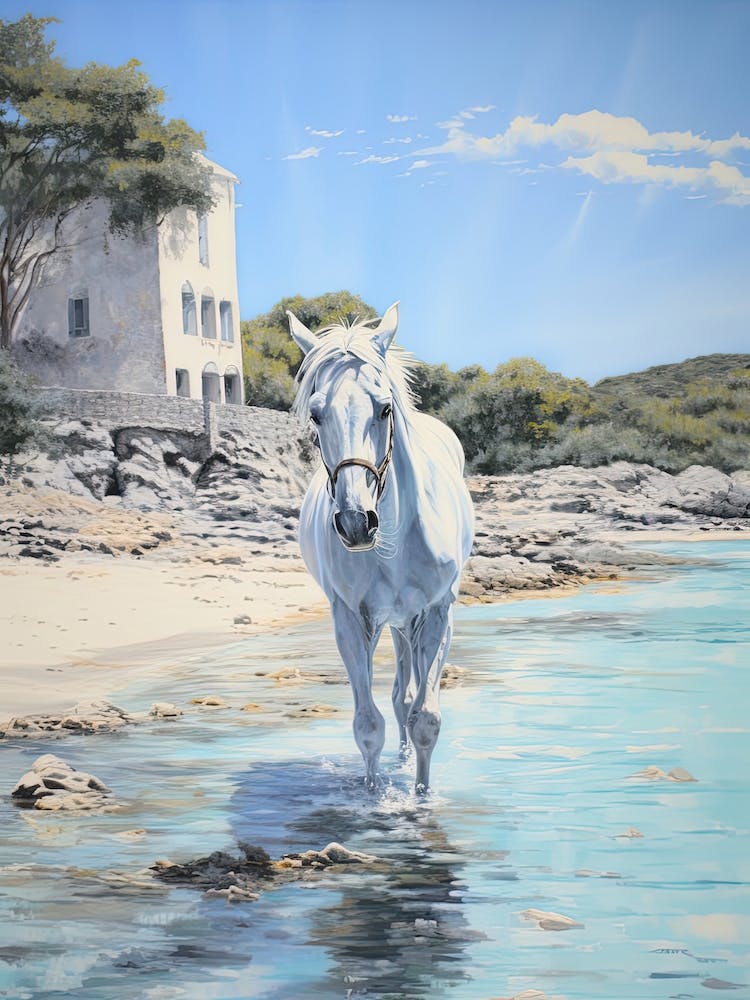 A Horse Oil Painting In Cala Macarella, Spain, Portrait 2