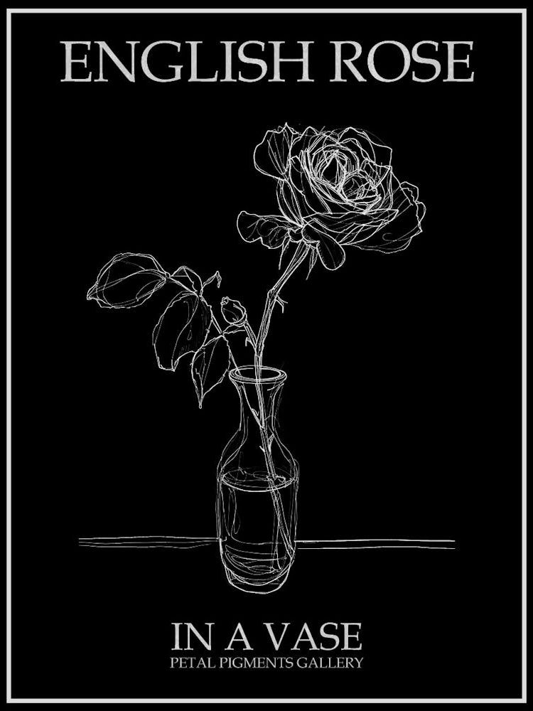 English Rose In A Vase Line Drawing 2 Poster Inverted