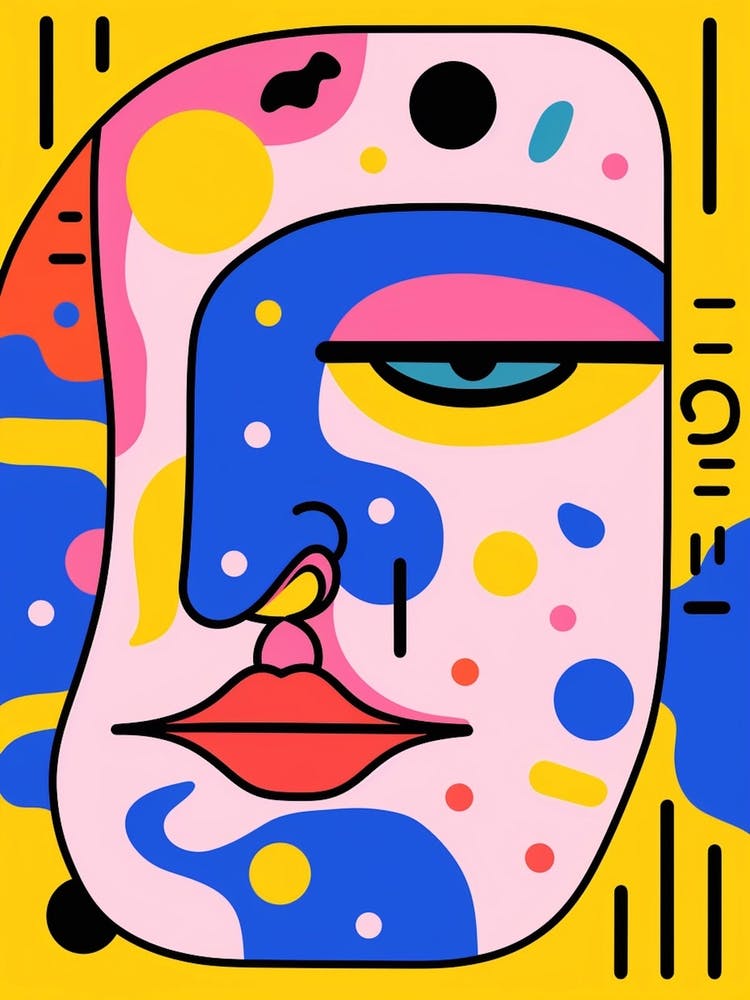 Line Illustration Abstract Face Pink
