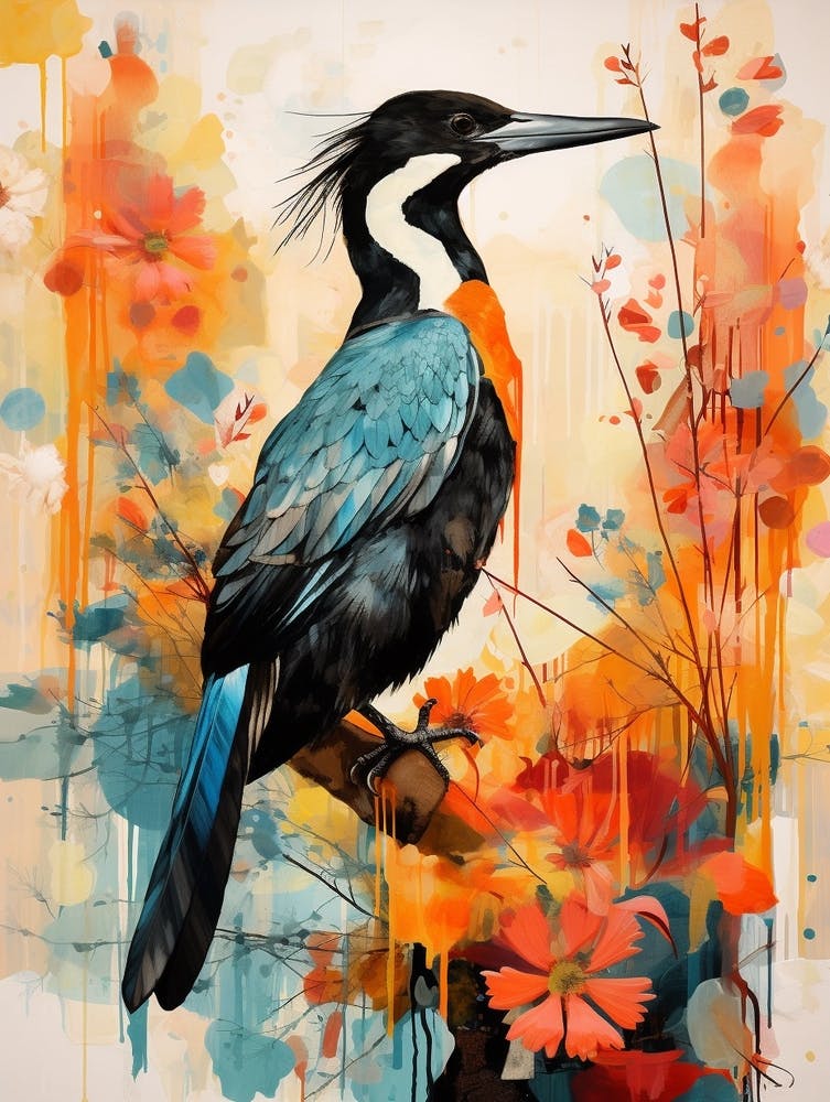 Bird Painting Collage Cormorant 3