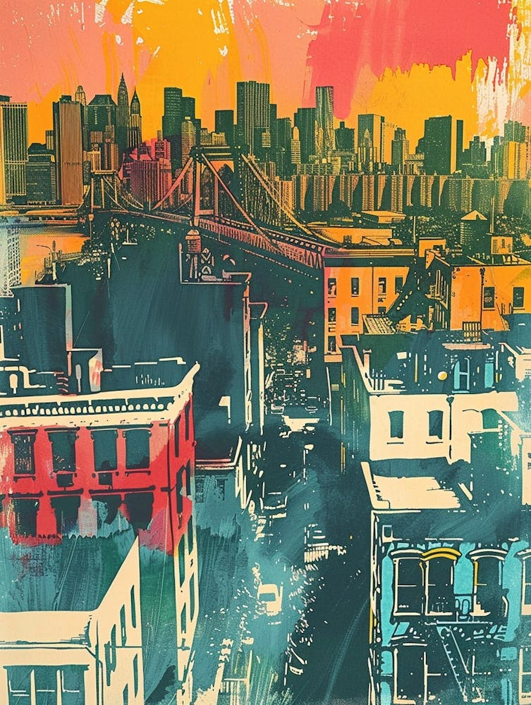 Kingsbridge New York Colourful Silkscreen Illustration 2