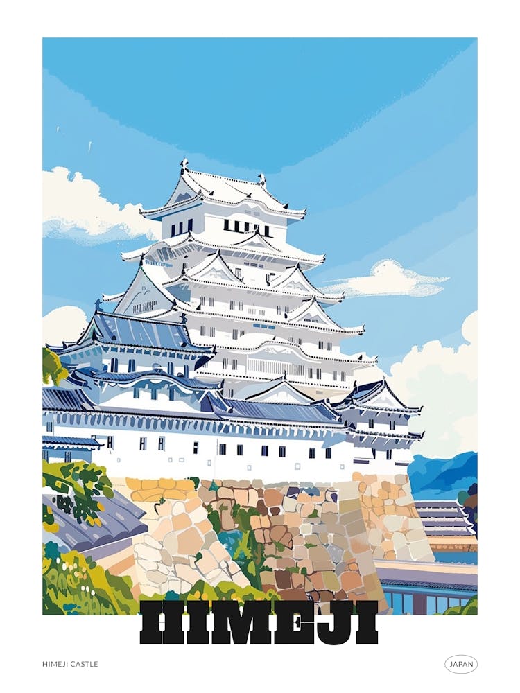 Himeji Castle Japan 3 Colourful Illustration Poster