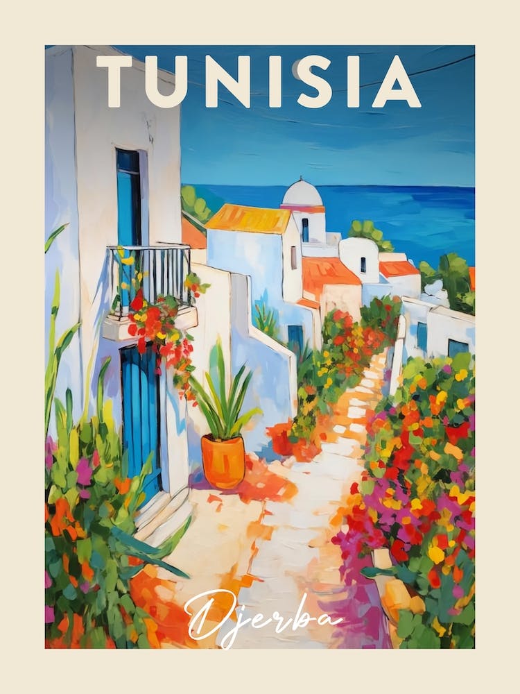 Djerba Tunisia 3 Fauvist Painting  Travel Poster