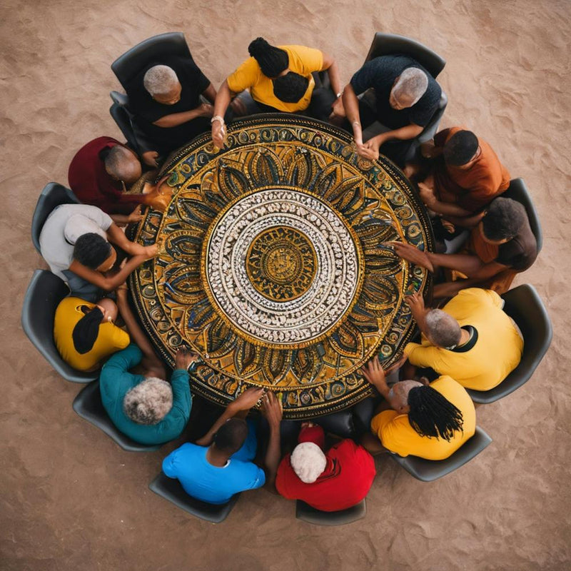 Group Of People Sitting Around A Circular Table