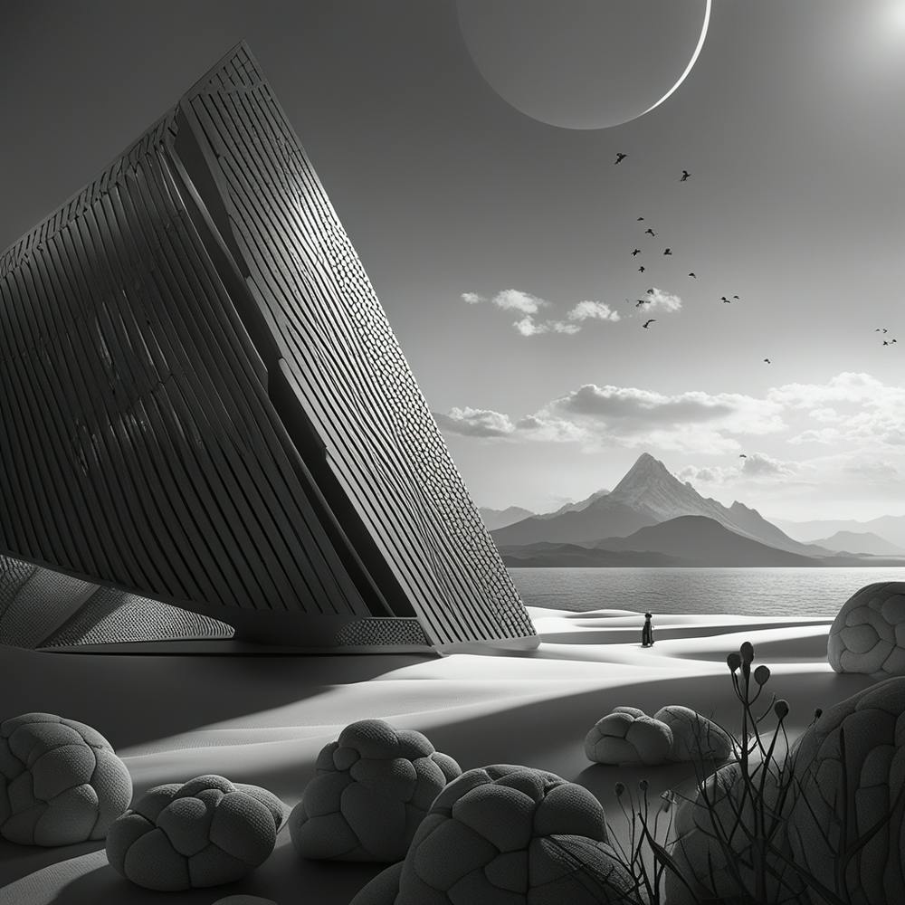 Alien Pyramid Black and White