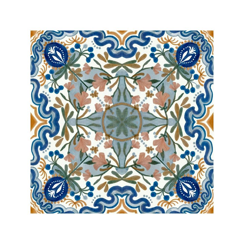 Moroccan Tile, Oriental Art, North African Ethnic Decor in Blue and Orange 2