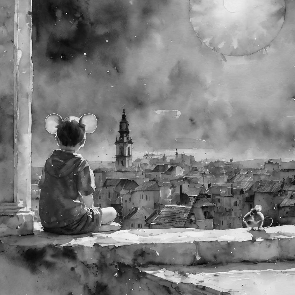 Mouse Boy Looking At The Moon