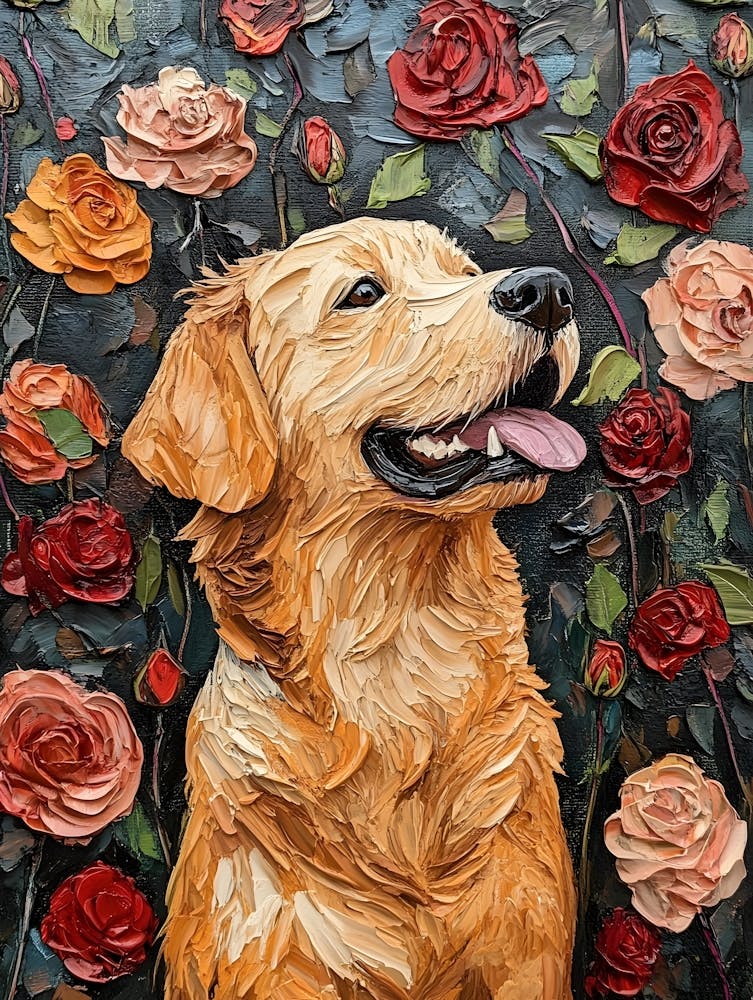 Golden Retriever And Roses 5
